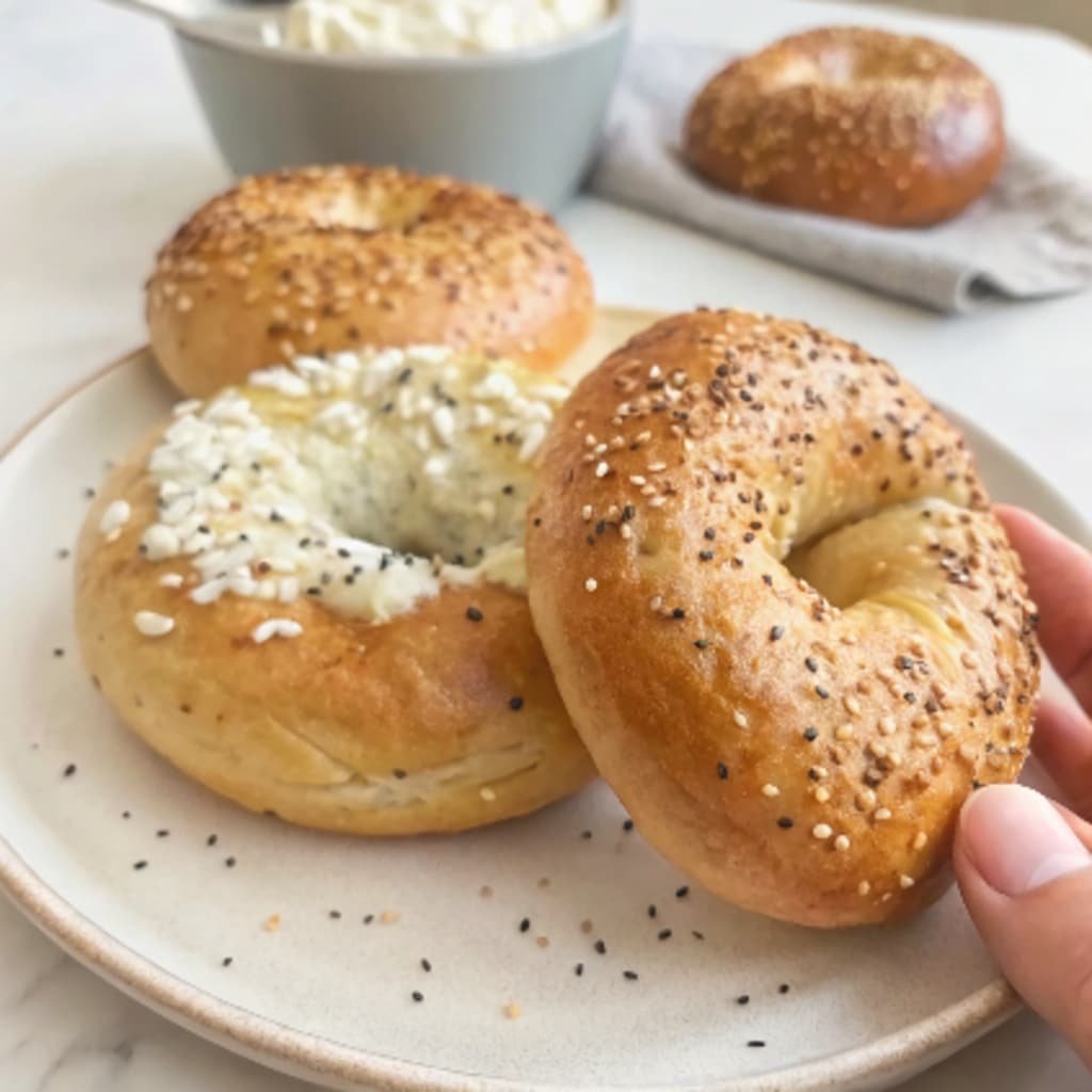 Freshly baked 3 ingredient cottage cheese bagels