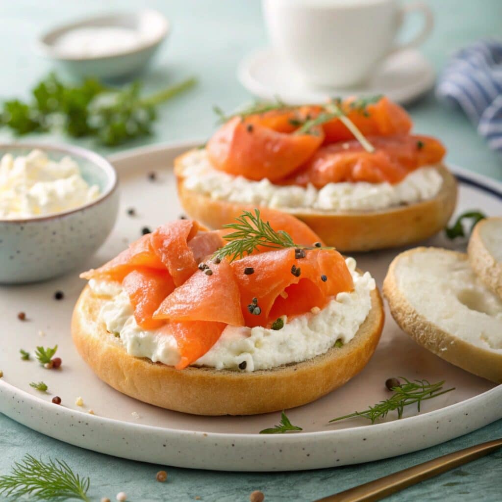 Best Cottage Cheese Bagels Recipe – Easy, High-Protein, No Yeast 13 Served cottage cheese bagel with toppings