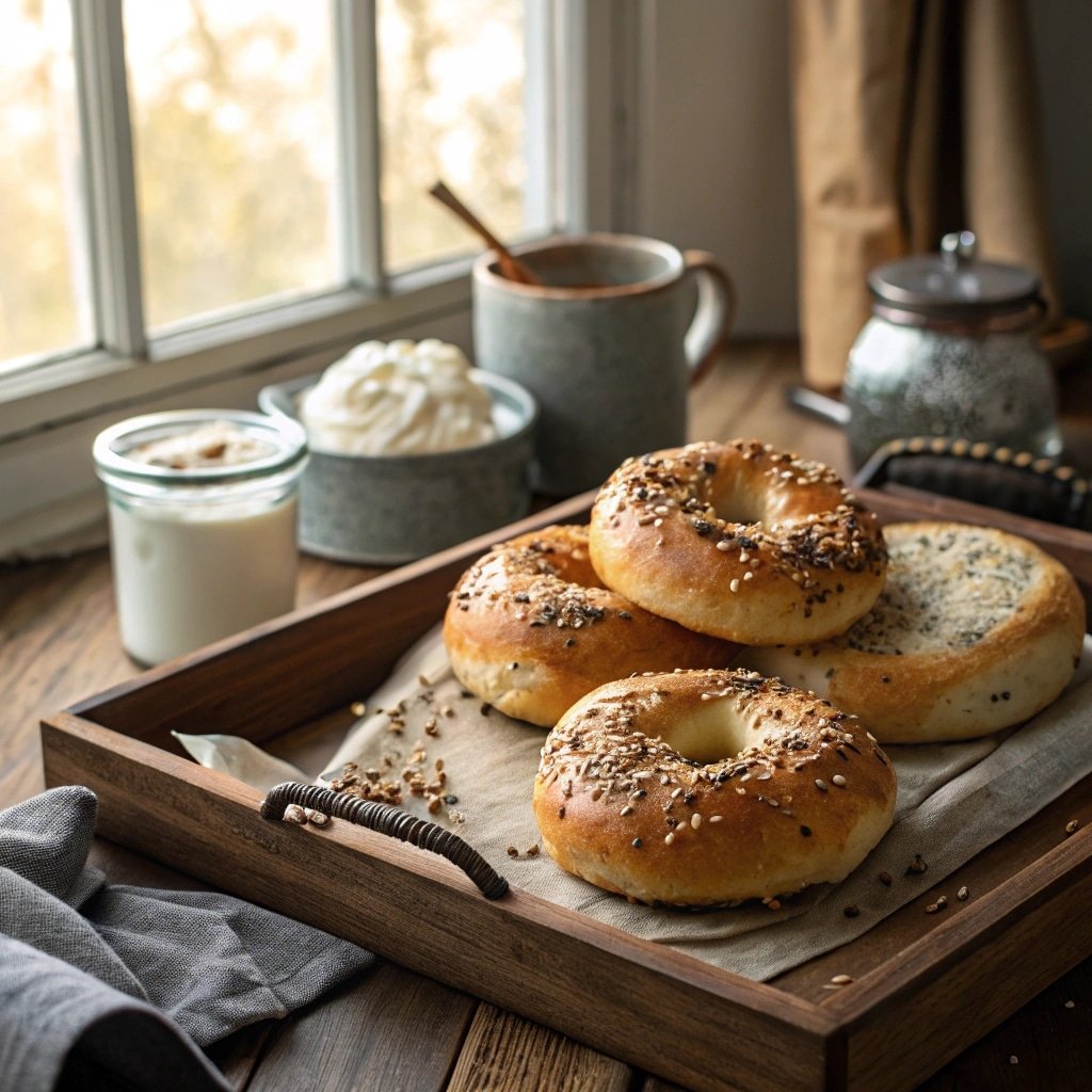 Cottage cheese bagels recipe easy on rustic tray