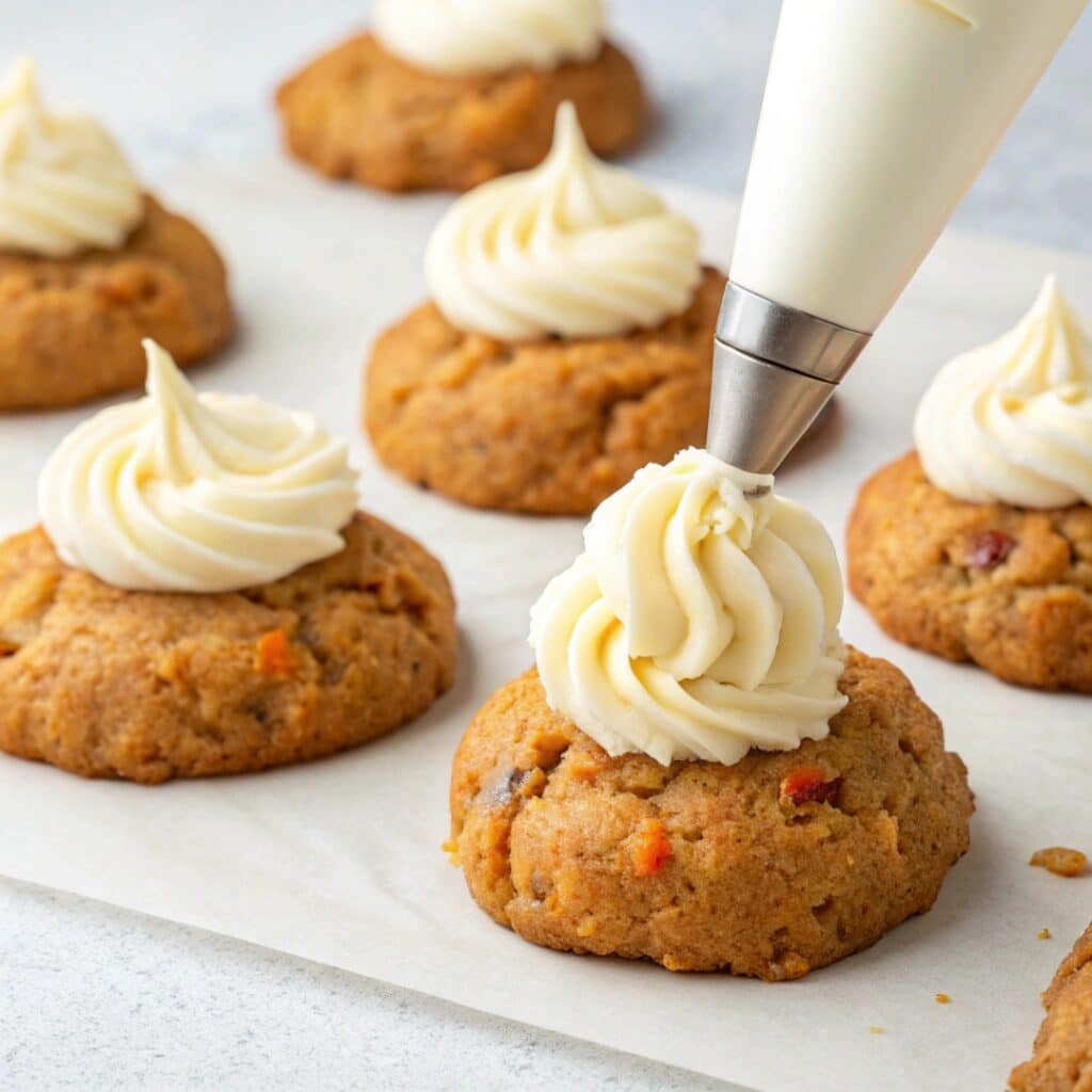 Crumbl Cookie Carrot Cake: Soft, Spiced, and Frosted to Perfection 7 Frosting carrot cake cookies