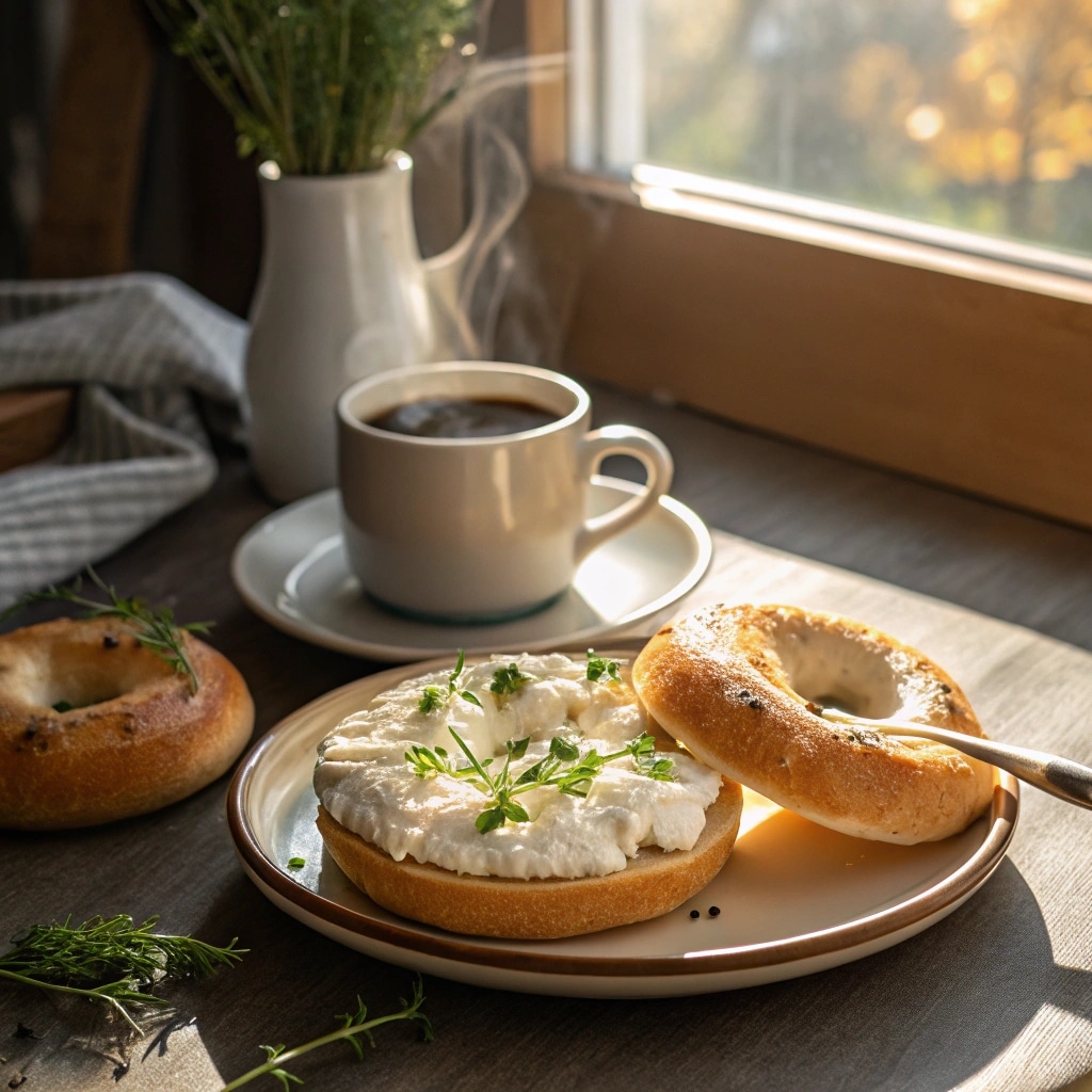 3 Ingredient Cottage Cheese Bagel Recipe – Quick & Healthy Bake 10 Sliced cottage cheese bagel served with cream cheese and herbs