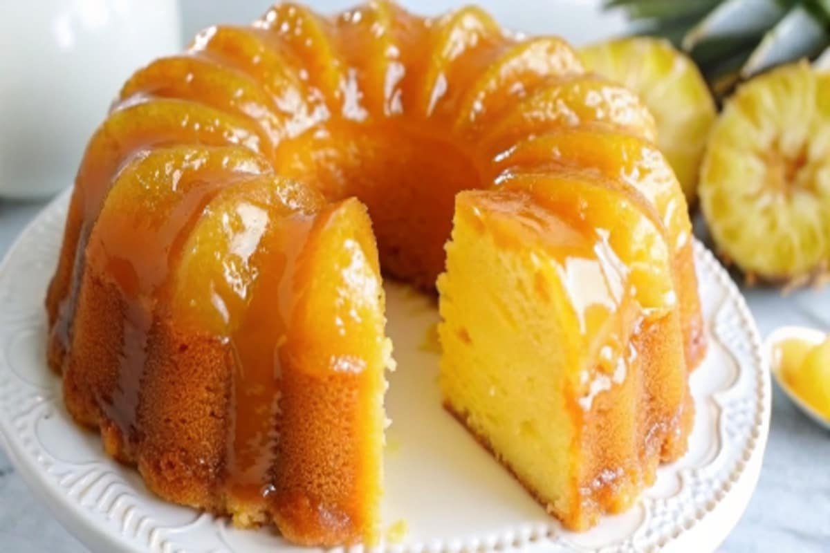 Best pineapple juice cake recipe on rustic table