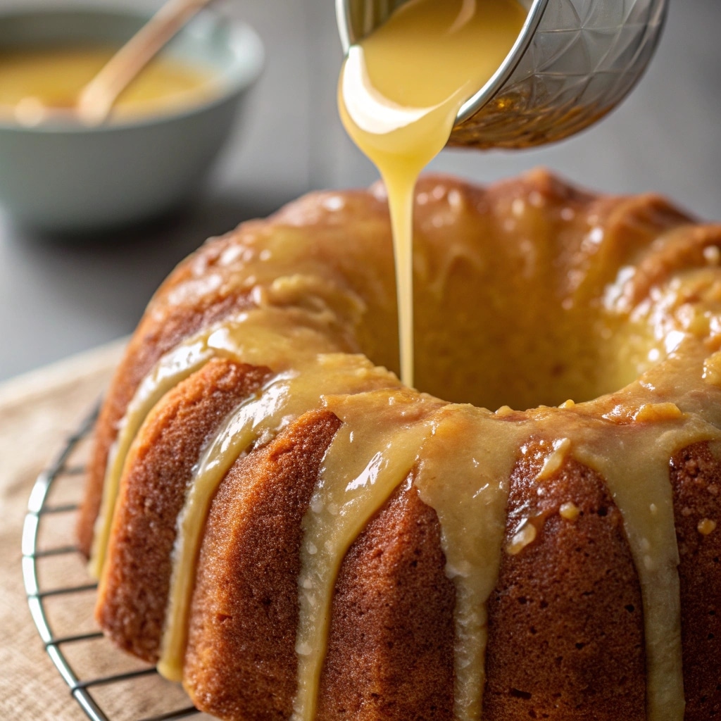 Pineapple Juice Cake Recipe with Cake Mix: The Ultimate Tropical Dessert Hack 8 Pouring pineapple glaze onto cake