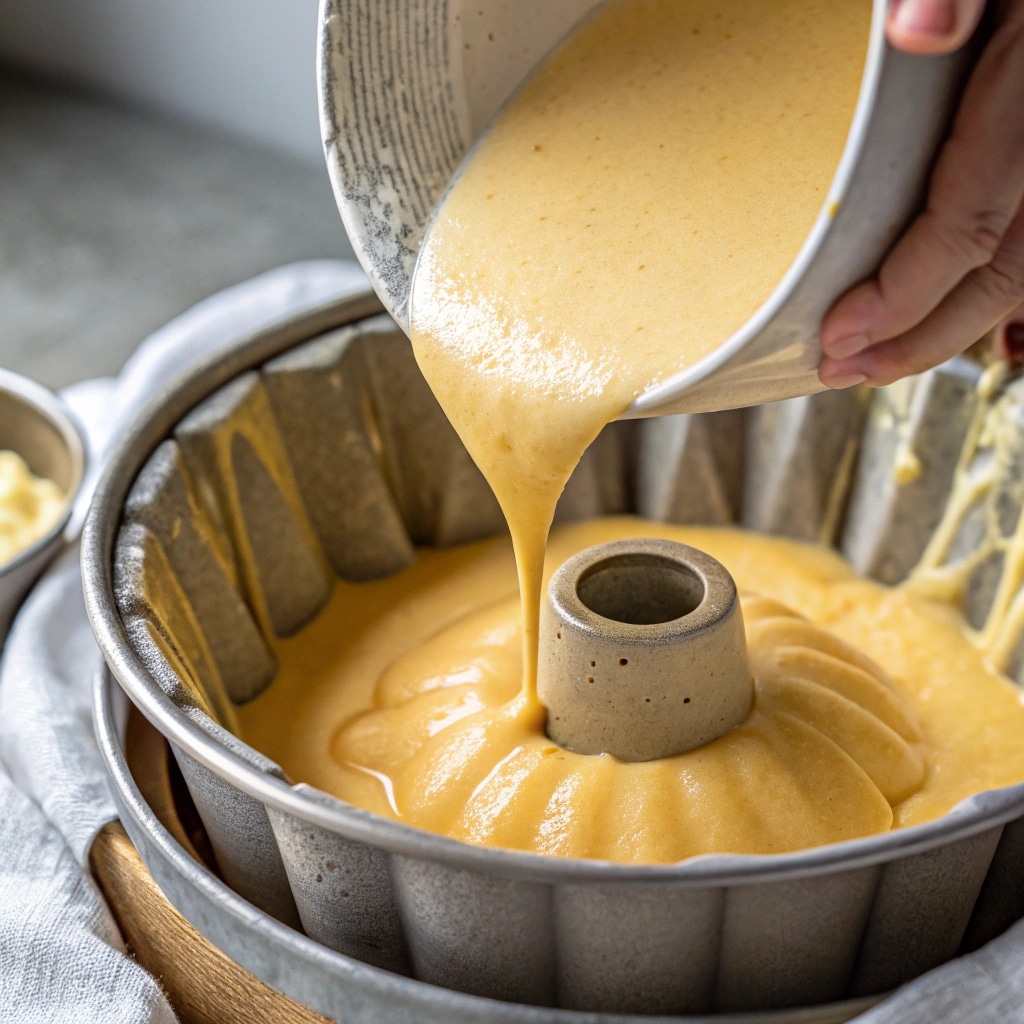 Irresistible Recipe for Pineapple Juice Cake That Wows Every Time 6 Pouring pineapple juice cake batter