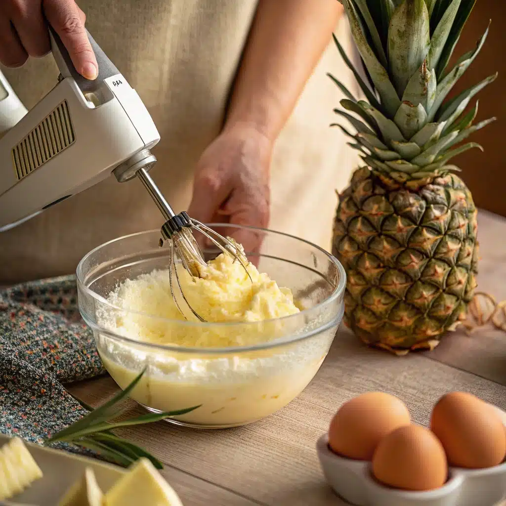 Pineapple Sugar Cookie Recipe: A Soft and Tangy Tropical Favorite pineapple sugar cookie recipe Mixing butter and sugar for pineapple sugar cookie dough