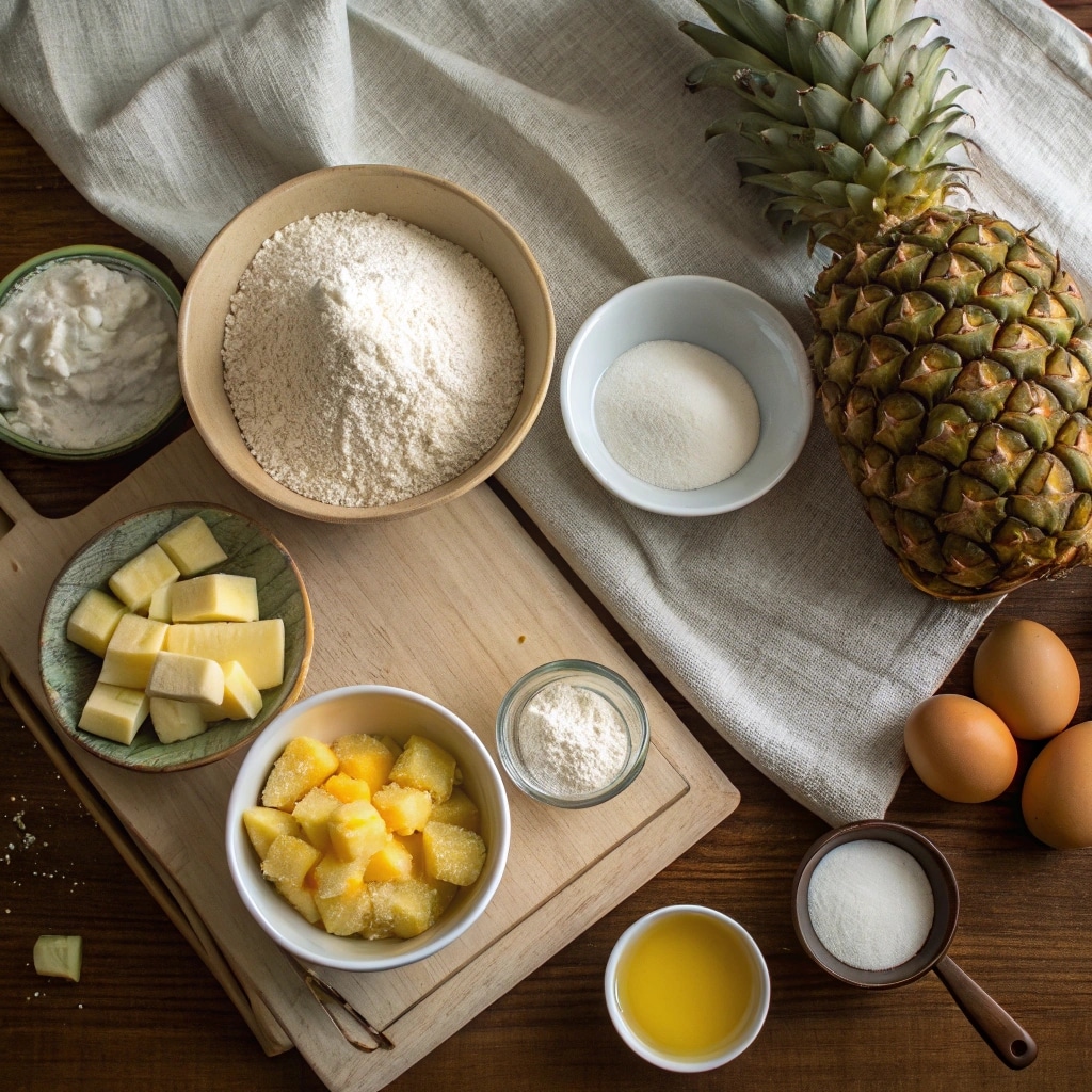 Pineapple Sugar Cookie Recipe: A Soft and Tangy Tropical Favorite 6 Ingredients laid out for pineapple sugar cookie recipe
