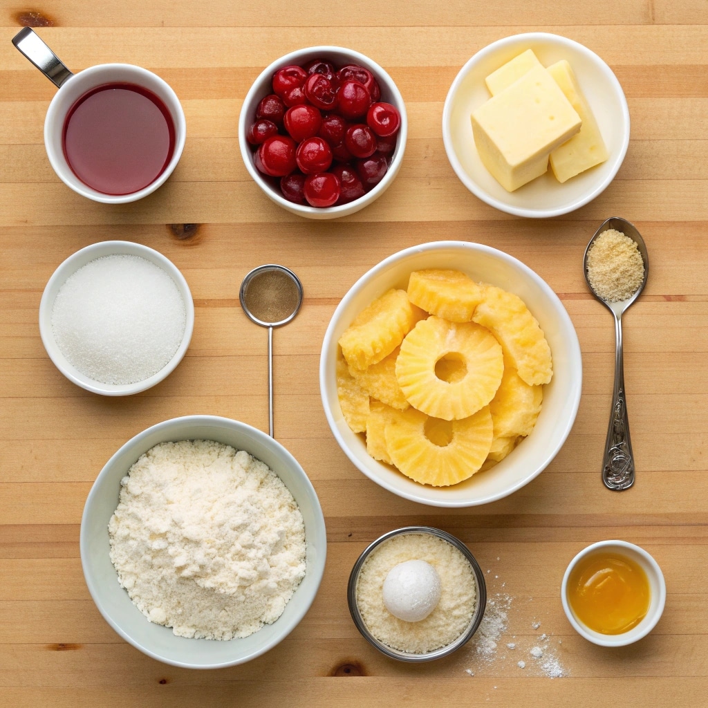 Pineapple Upside Sugar Cookies: A Sweet, Chewy Tropical Treat 7 ingredients for pineapple upside sugar cookies on kitchen counter