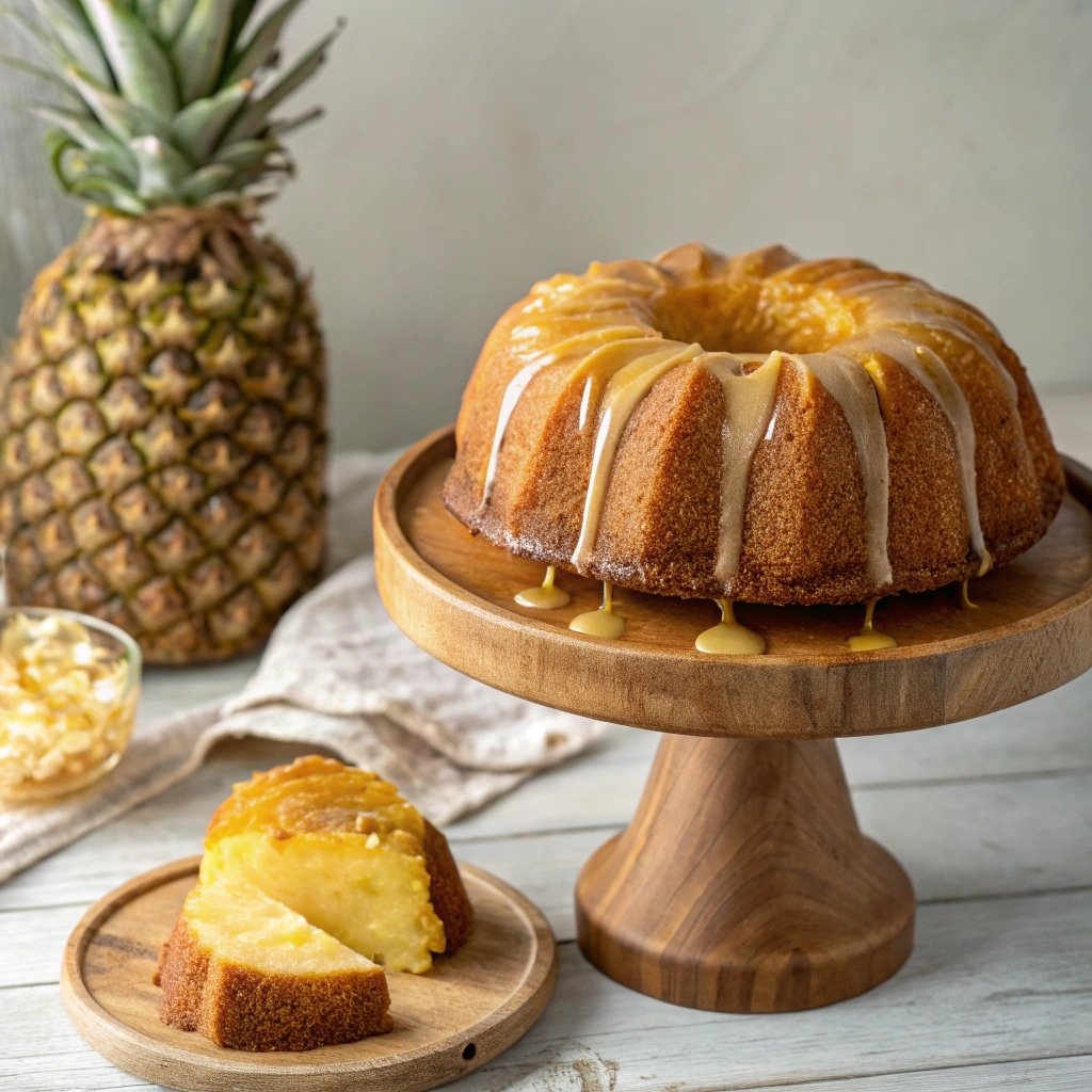 Recipe for pineapple juice cake with golden glaze