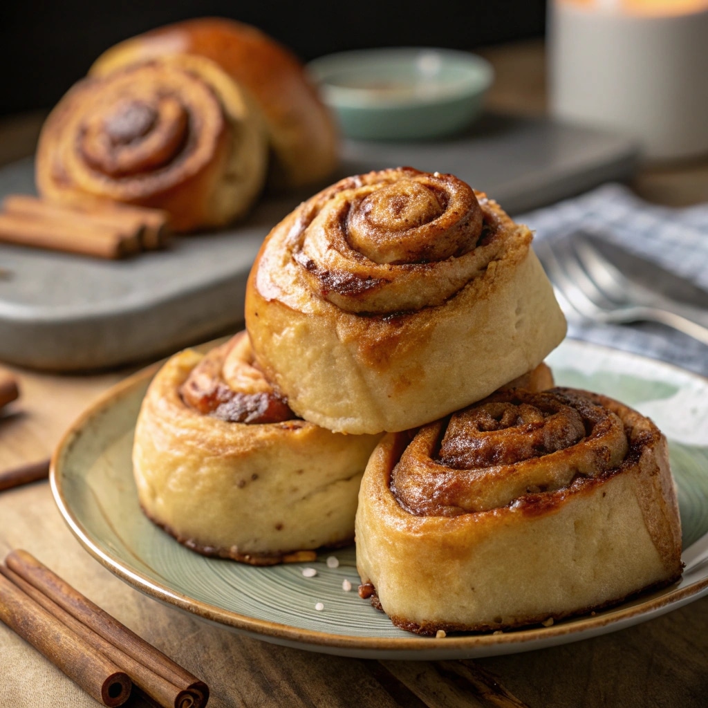 Sourdough Cinnamon Rolls – From No-Fuss Overnight to Decadent Brioche Rolls 14 brioche-style sourdough cinnamon rolls stacked on a plate