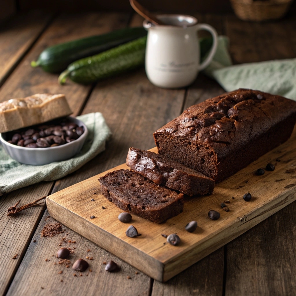 Ultimate Double Chocolate Zucchini Bread – Rich, Moist & Sneakily Healthy 8 double chocolate zucchini bread sliced on wooden table