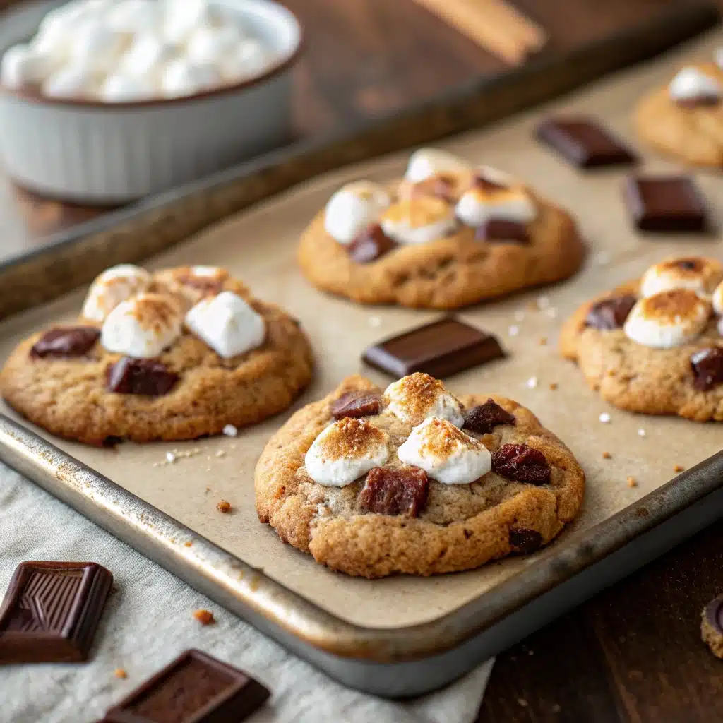 Smores crumbl copycat cookies on tray