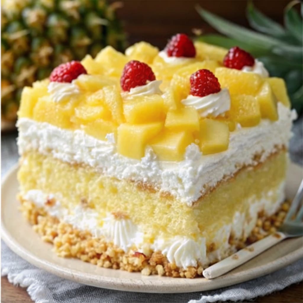 Juicy Pineapple Heaven Cake – Moist, Tropical & Irresistible 8 slice of juicy pineapple heaven cake on plate