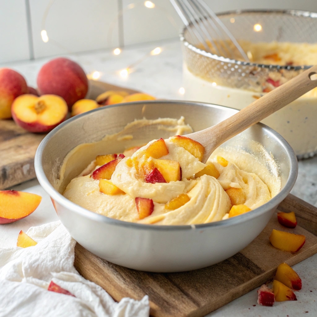 Southern Peach Buttermilk Pound Cake – Moist, Rich & Full of Southern Charm 7 Mixing batter for Southern Peach Buttermilk Pound Cake