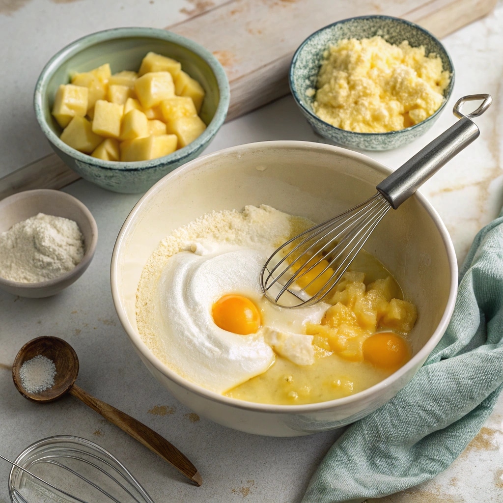 Juicy Pineapple Heaven Cake – Moist, Tropical & Irresistible 10 mixing juicy pineapple heaven cake batter with pineapple