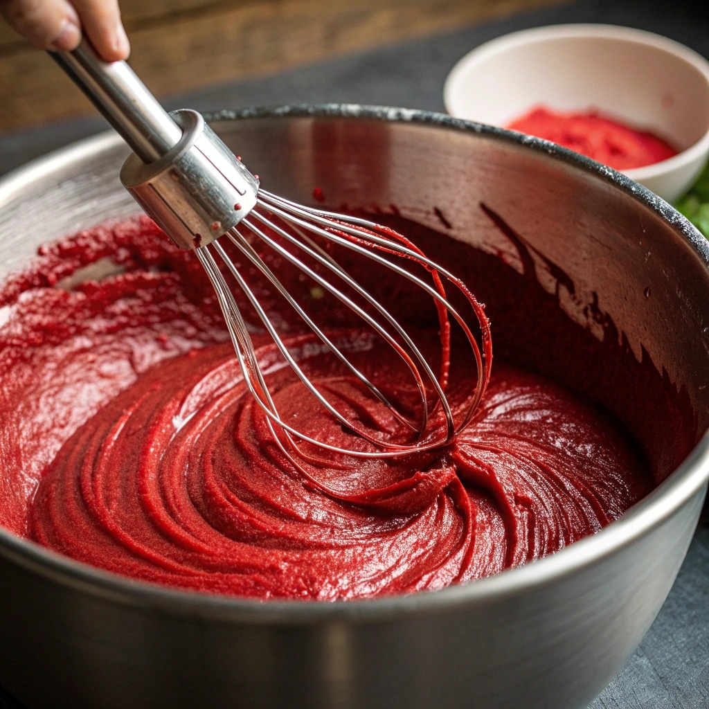 Red Food Colour for Red Velvet Cake – The Complete Guide for Perfect Vibrance 3 mixing red food colour in red velvet cake batter