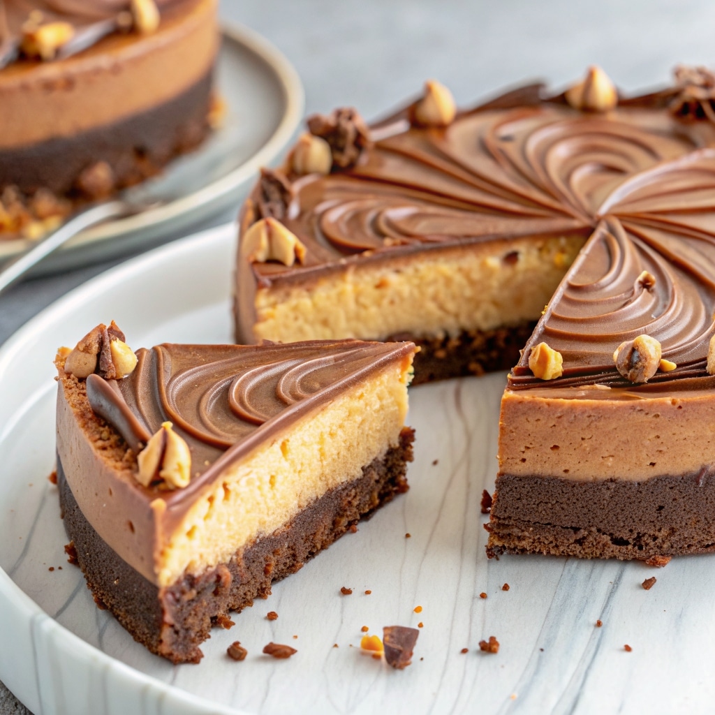 Peanut Butter Chocolate Cake Cheesecake: The Ultimate Dessert Mashup 5 Peanut butter chocolate cake cheesecake sliced