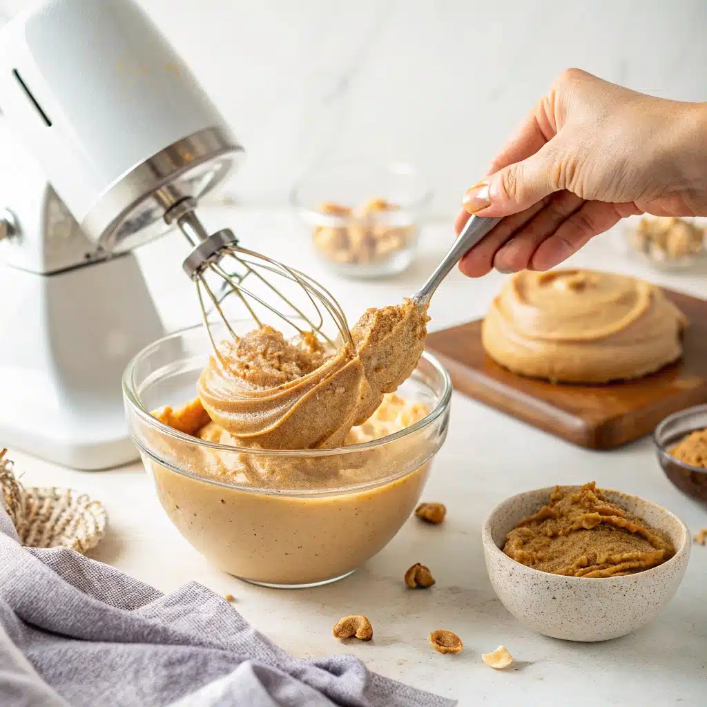 The Ultimate Guide to Peanut Butter Cream Cake Filling (with Recipes & Tips) peanut butter cream cake filling mixing peanut butter cream filling in a bowl