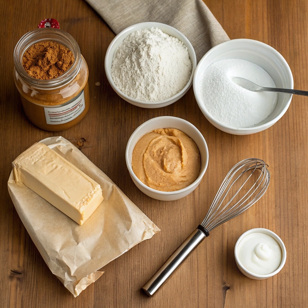 The Ultimate Guide to Peanut Butter Cream Cake Filling (with Recipes & Tips) 6 Ingredients for peanut butter cream cake filling on a counter