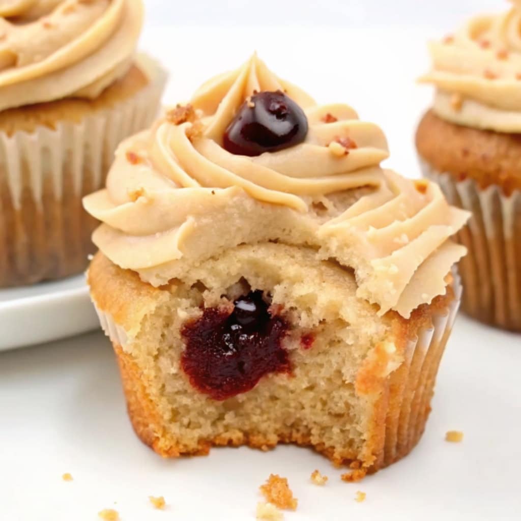 Peanut Butter and Jam Cake: The Ultimate Sweet and Savory Treat 8 peanut butter and jam cupcakes with frosting