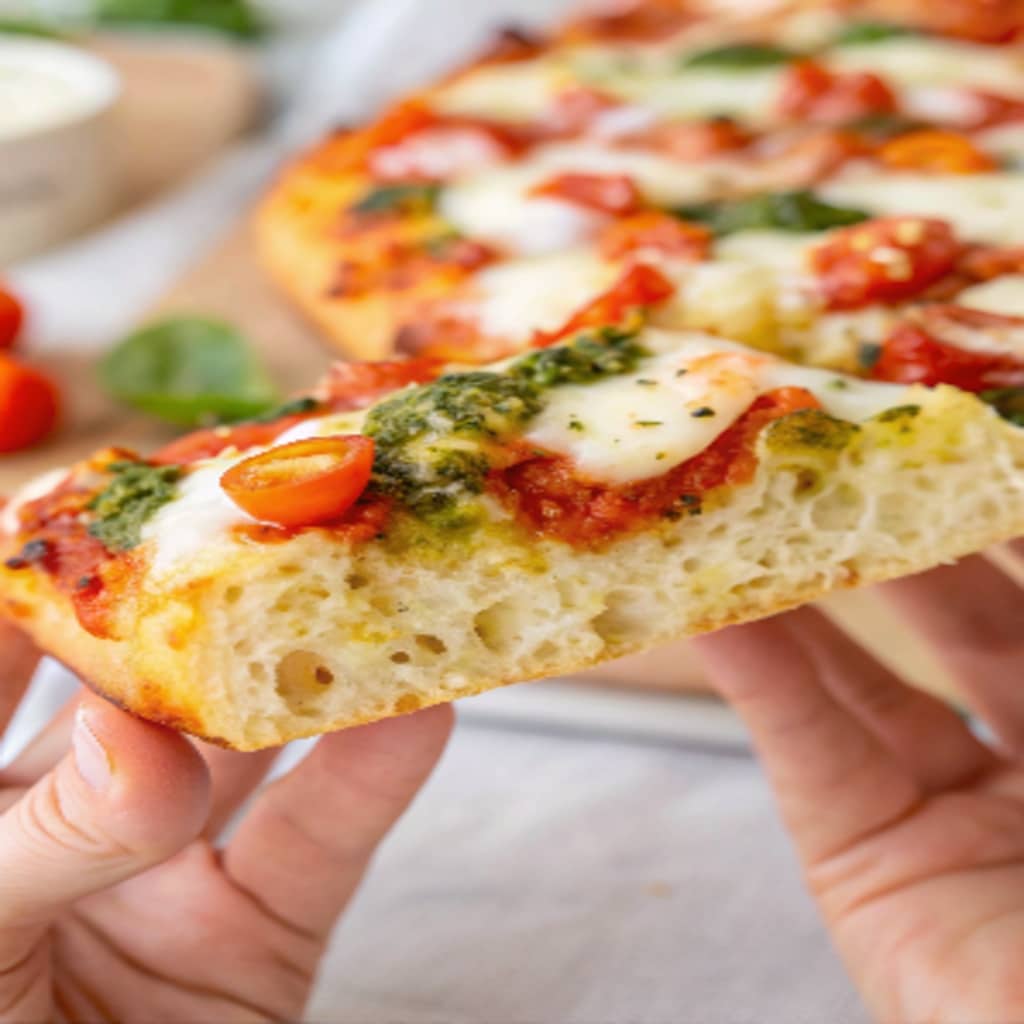 Pizza Focaccia Bread Recipe – Thick, Crispy, and Full of Flavor 8 pizza focaccia bread recipe with golden crust and fresh toppings