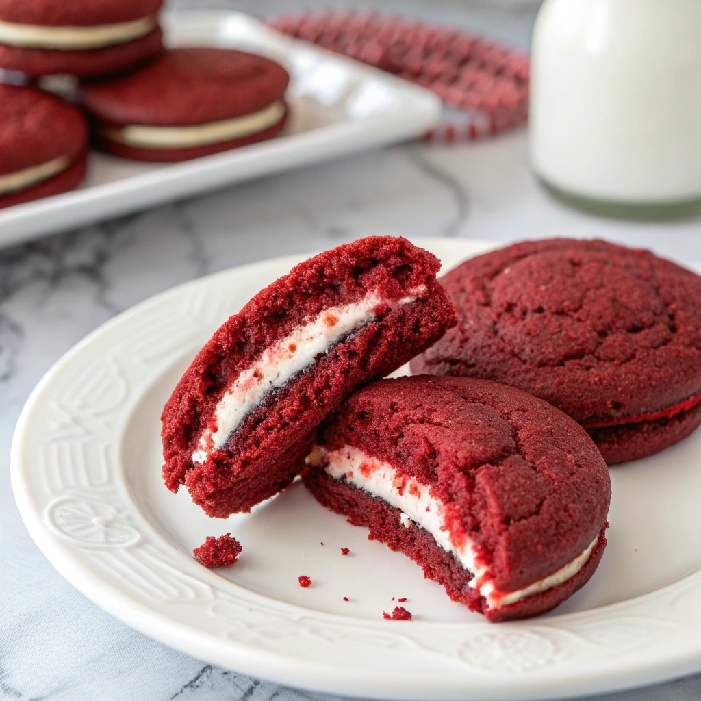 Red Velvet Cake Oreo Cookies: The Ultimate Chewy-Chocolatey Combo 5 Red velvet Oreo cookies with cream cheese filling
