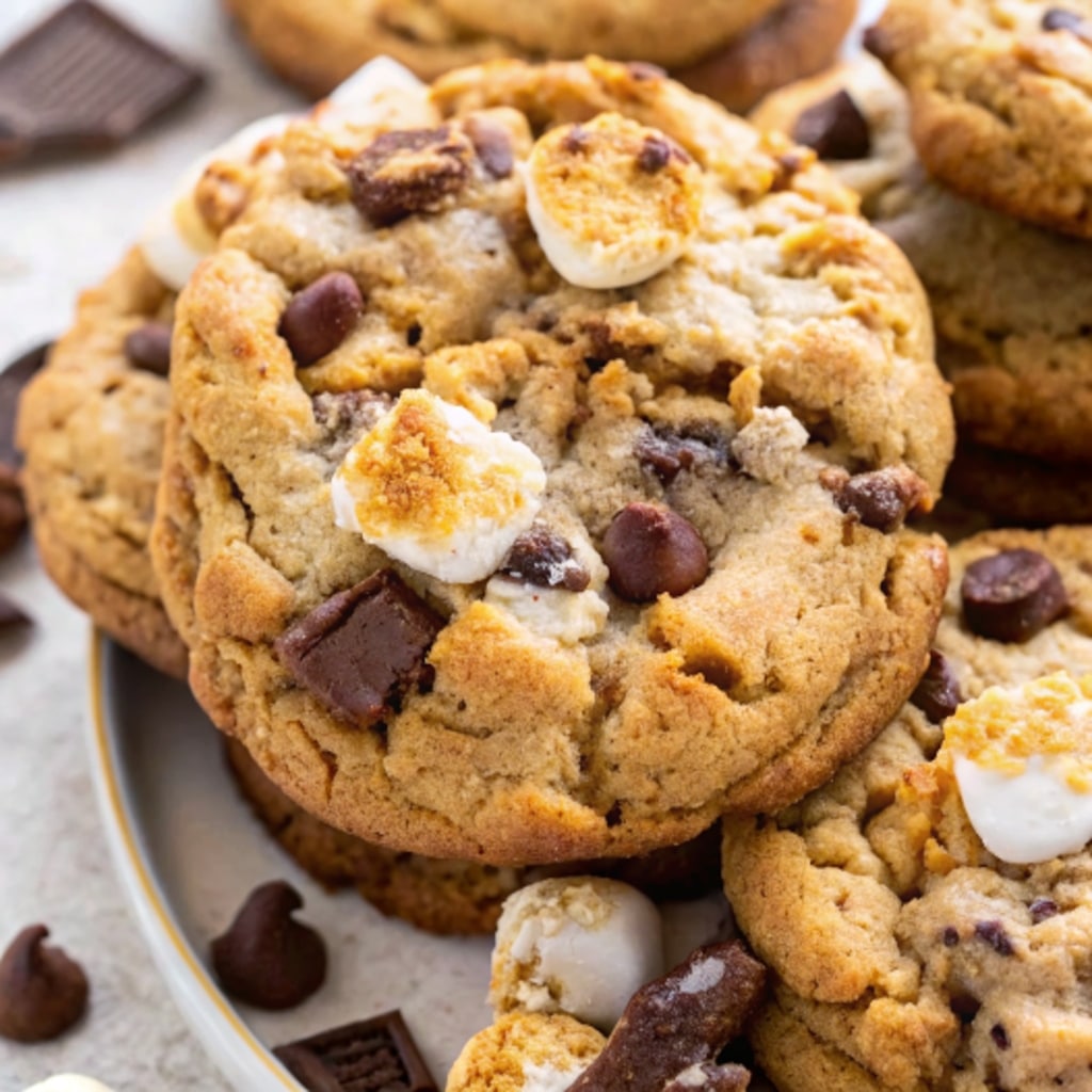 The Best Smore Cookies: A Gooey, Crispy, Chocolatey Dream Come True 8 serving s’more cookies on a platter