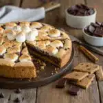 fresh smore cookie cake sliced with melted chocolate