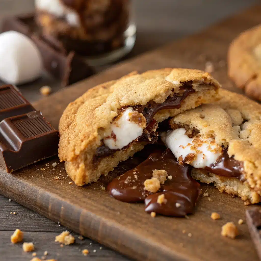 gooey smores Crumbl cookie broken in half