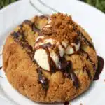 smores Crumbl cookie with gooey marshmallow and chocolate
