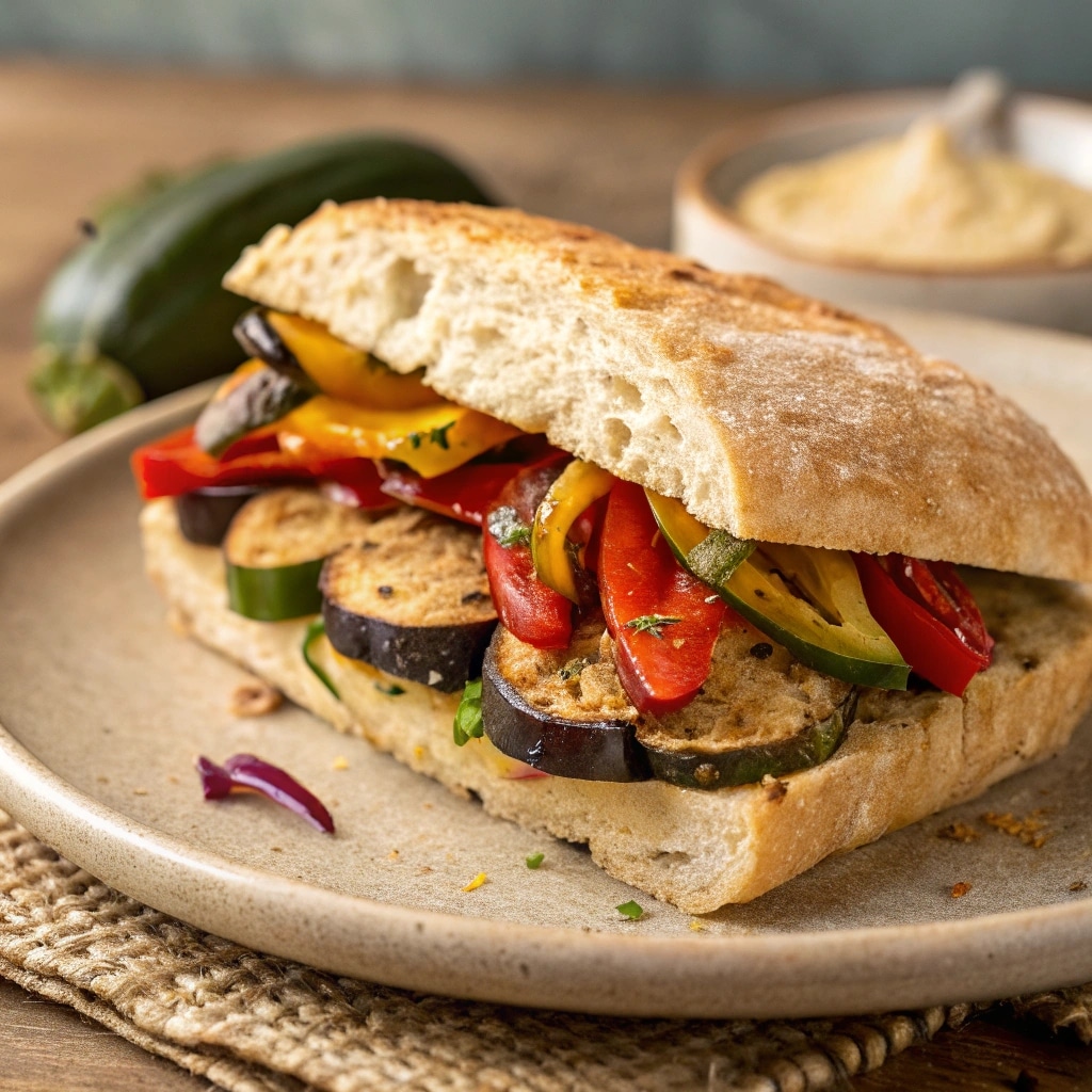 20 Best Focaccia Sandwich Fillings for Every Taste 2 vegetarian focaccia sandwich fillings roasted veggies hummus