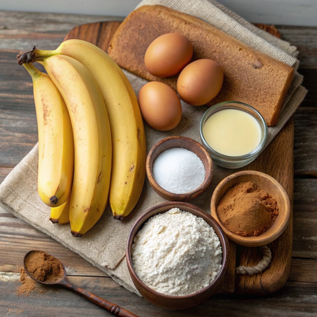 Banana Bread Recipe: Easy, Moist & Homemade Classic Loaf 7 Ingredients for homemade banana bread recipe on counter