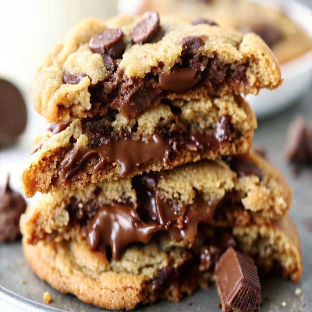 Best Brown Butter Chocolate Chip Cookie Recipe 4 A stack of brown butter chocolate chip cookies with melty chocolate