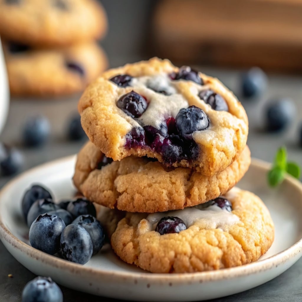 Blueberry Cookies: Soft, Fruity & Easy to Bake Anytime 4 Blueberry Cookies with golden edges and fresh blueberries
