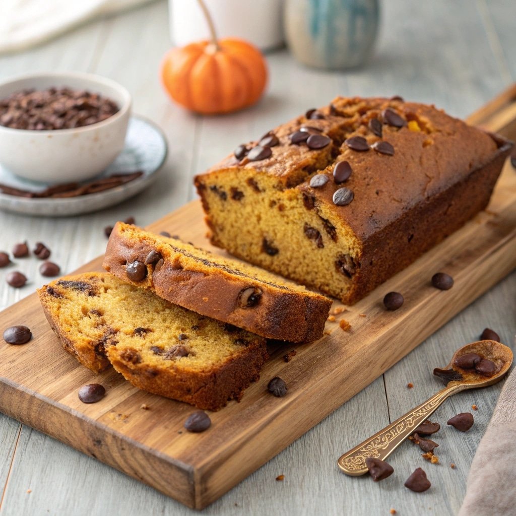 Chocolate Chip Pumpkin Bread on Cutting Board