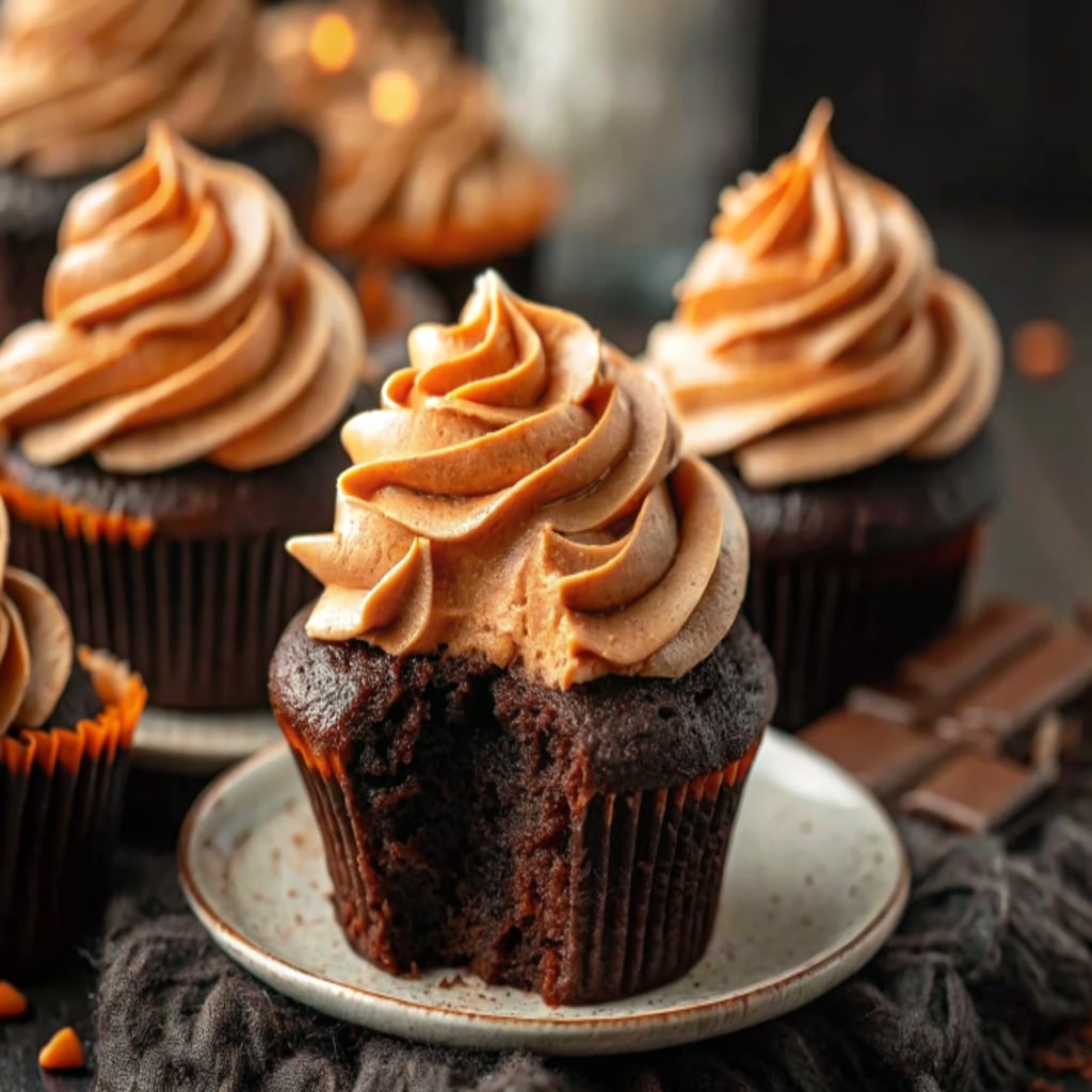 Chocolate Pumpkin Cupcakes Recipe – The Best Fall Dessert 6 Chocolate Pumpkin Cupcakes with cream cheese frosting