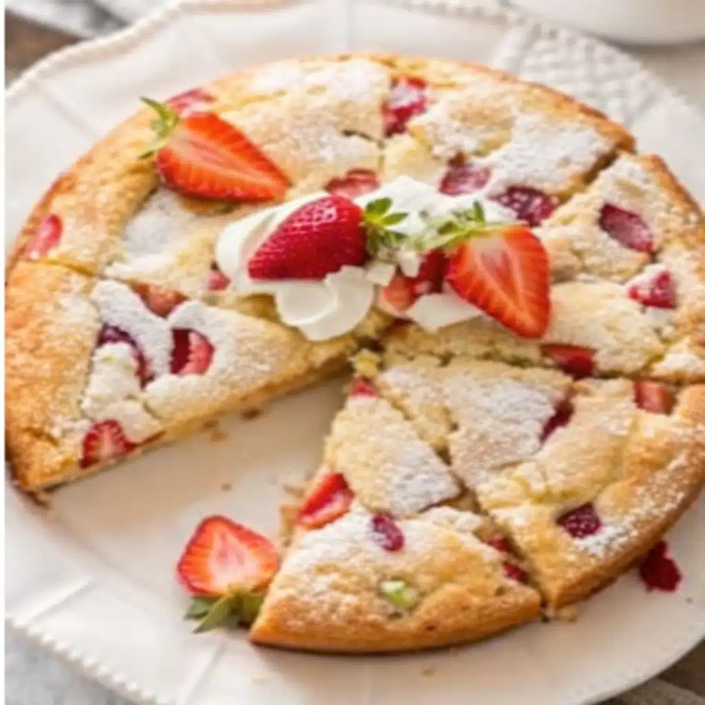 French Strawberry Cake with sugar crust and strawberries