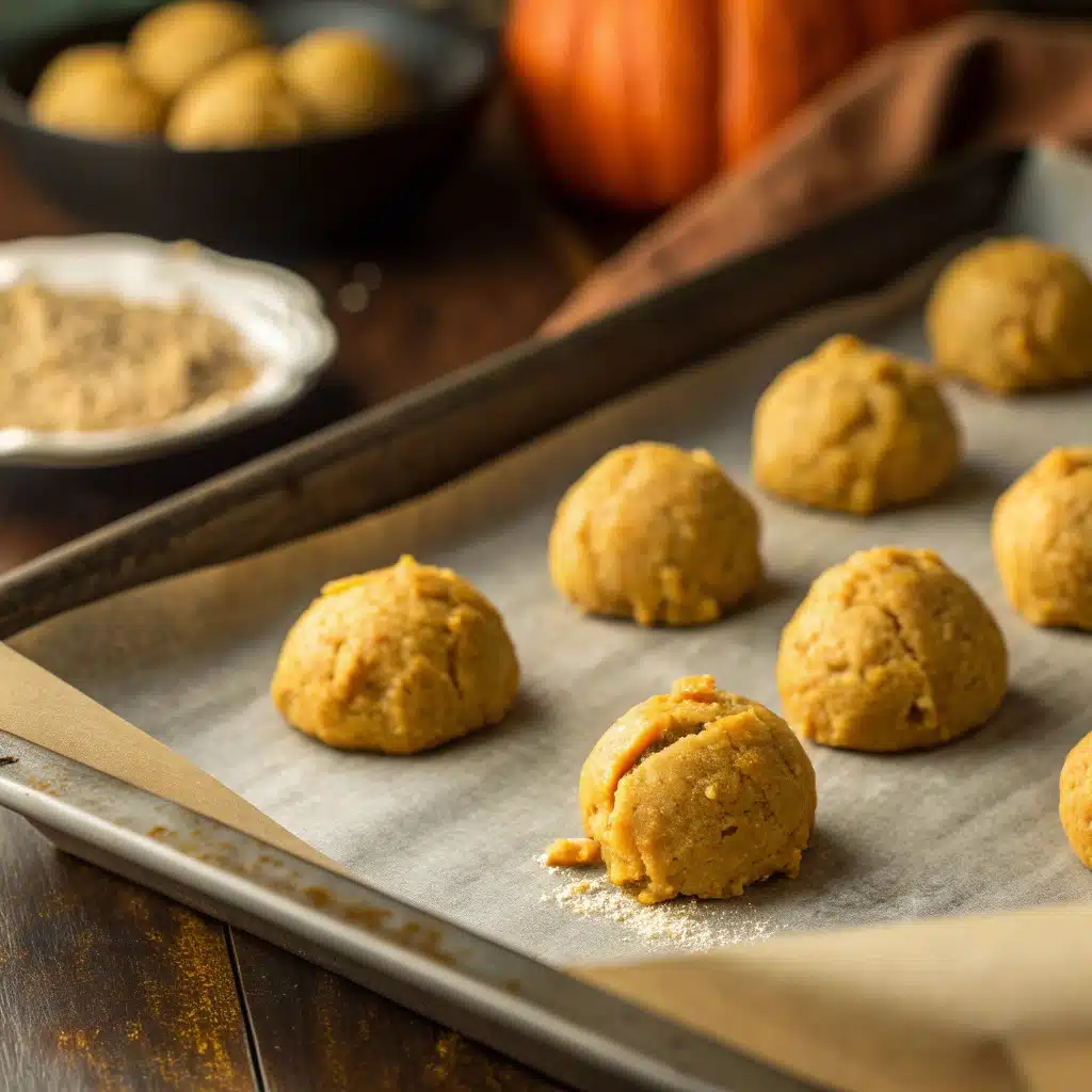 Gluten Free Pumpkin Cookies – Chewy, Soft & Irresistibly Spiced 9 Gluten free pumpkin cookie dough on baking tray
