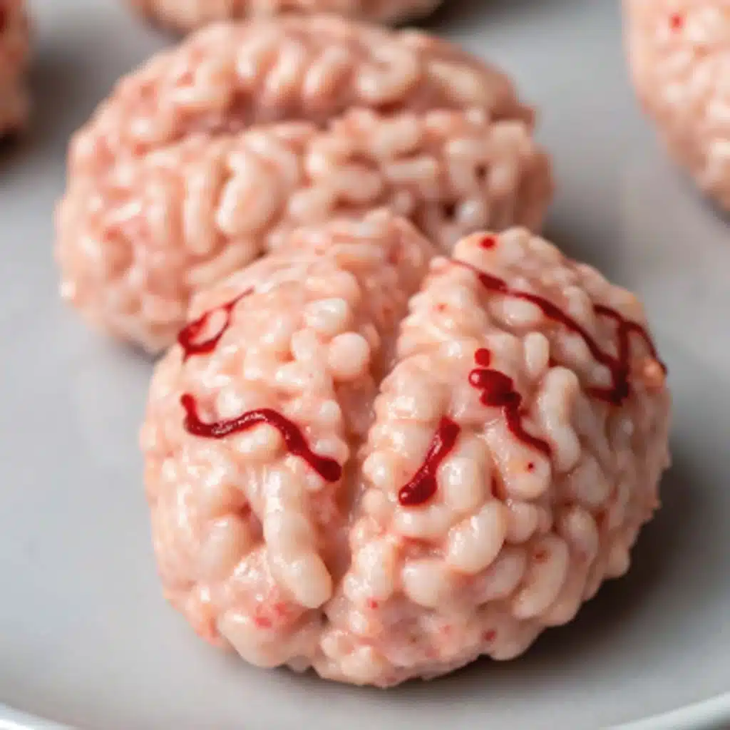 Marshmallow Rice Bubbles Halloween Brains Recipe – A Spooky Party Treat Marshmallow Rice Bubbles Halloween Brains Serving Marshmallow Rice Bubbles Halloween Brains