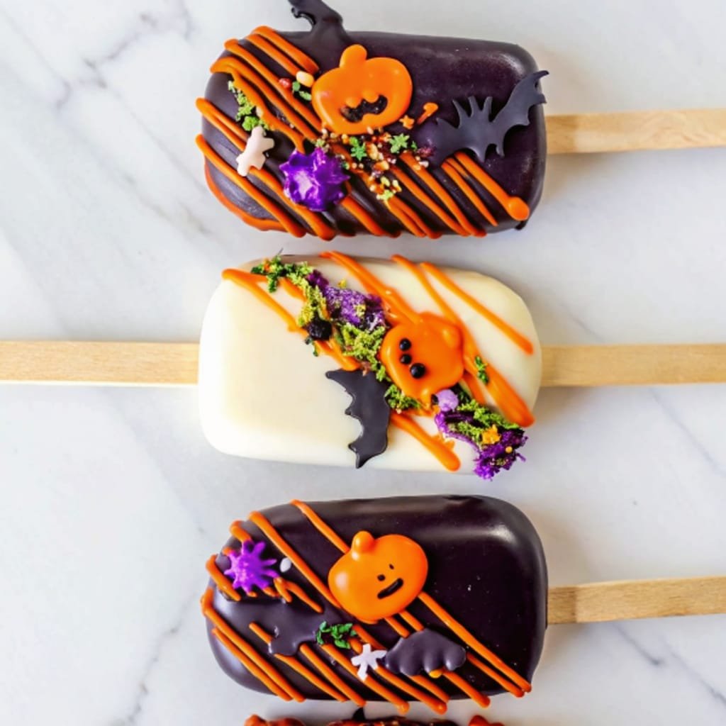 halloween cakesicles decorated as pumpkins