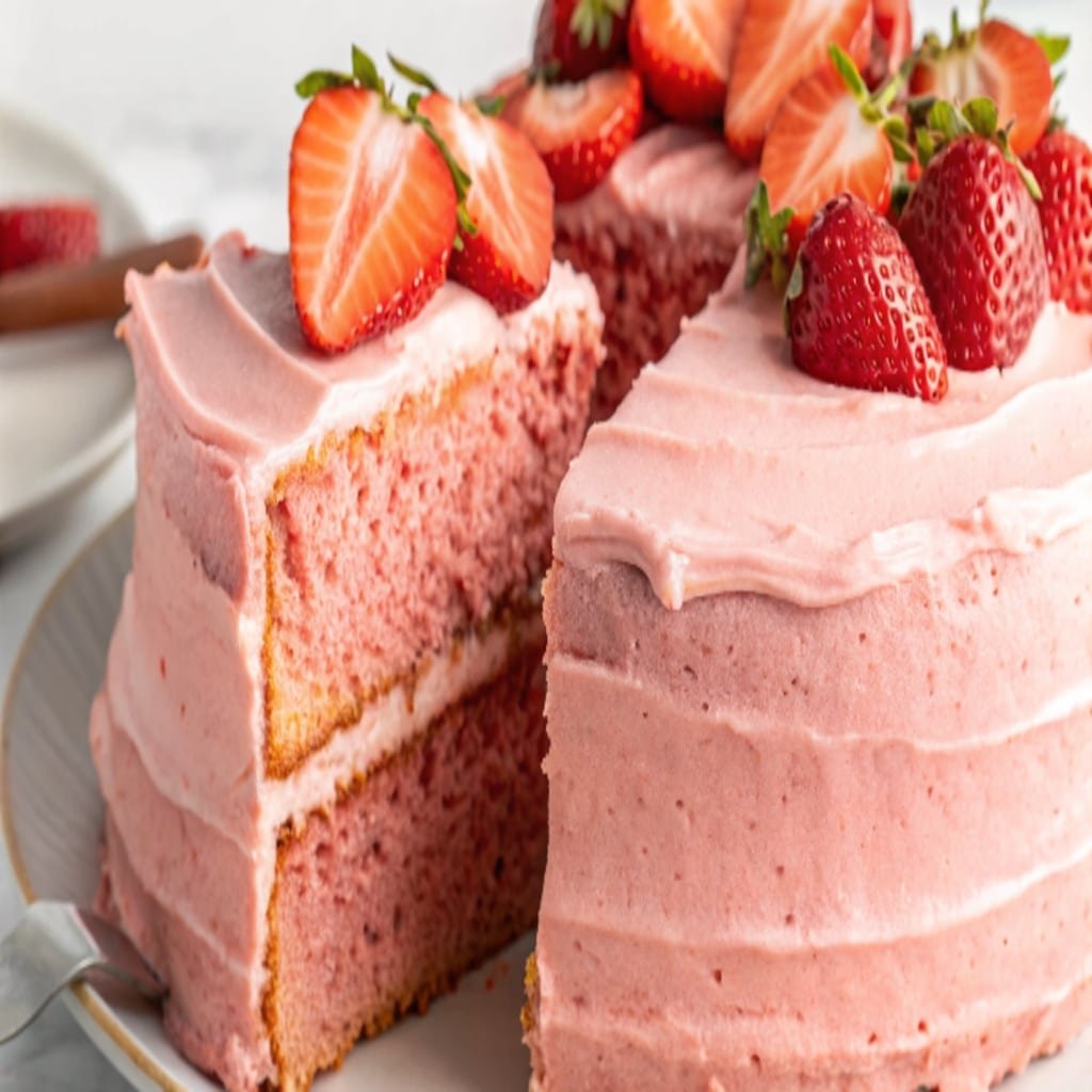 Homemade strawberry cake with fresh berries