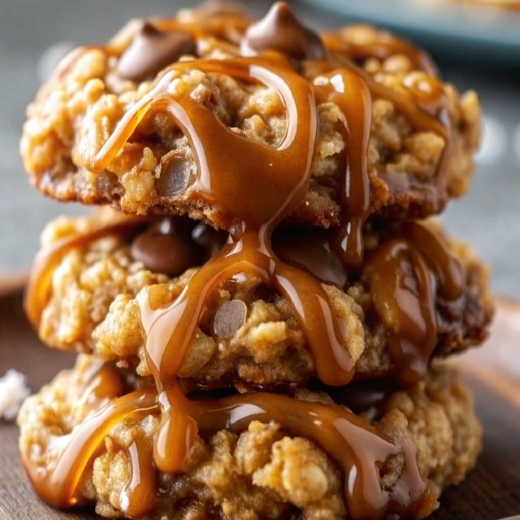 No-Bake Salted Caramel Cookies – Quick & Chewy Sweet Treat 5 no-bake salted caramel cookies stacked
