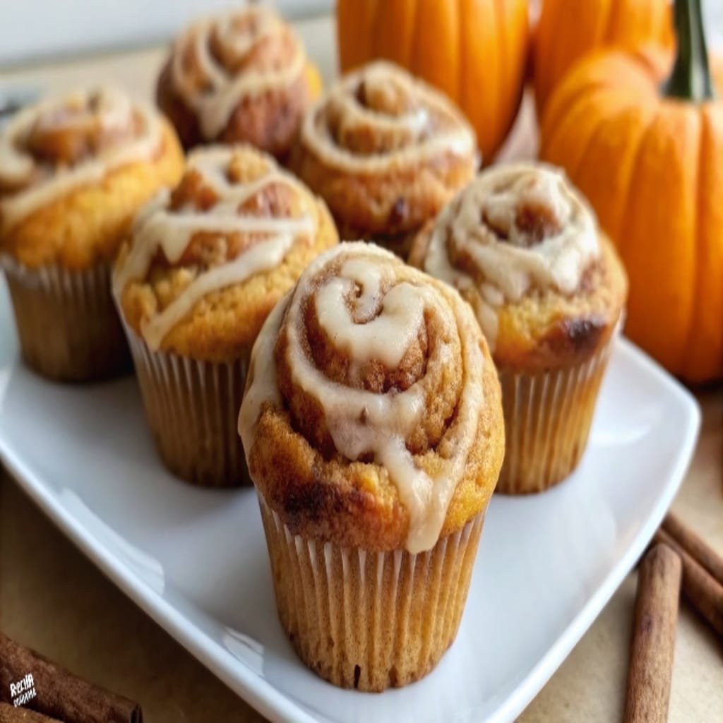 Pumpkin Cinnamon Roll Muffins fresh from oven