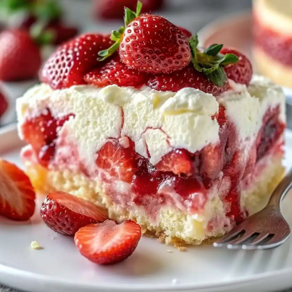 Strawberry Earthquake Cake – The Ultimate Dessert Guide Strawberry Earthquake Cake Slice of Strawberry Earthquake Cake with whipped cream