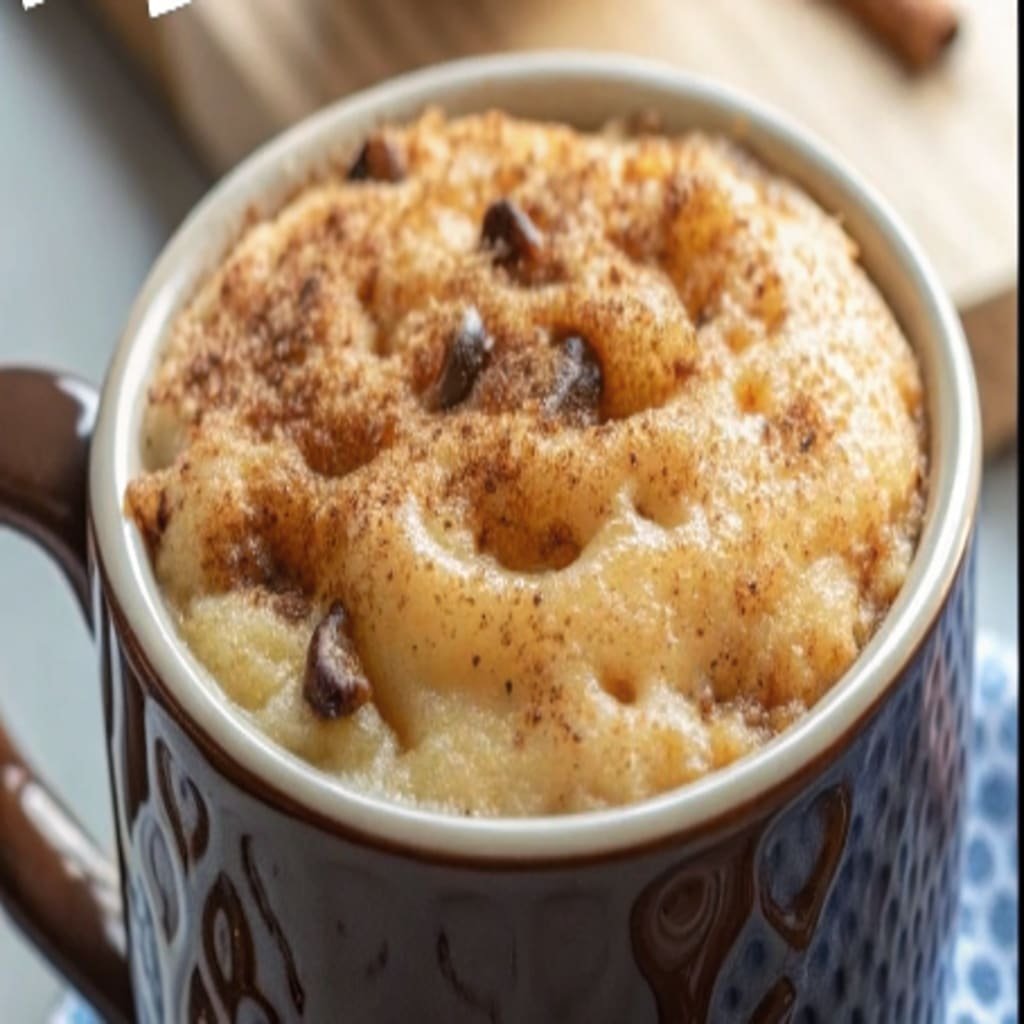 snickerdoodle mug cake topped with cinnamon sugar in a mug