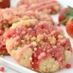 Strawberry Crunch Cookies with cereal topping on a plate