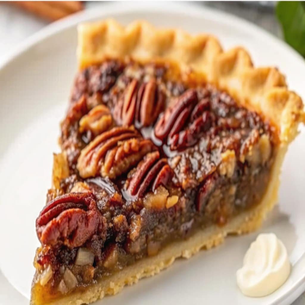 Traditional Pecan Pie with golden crust and glossy pecans