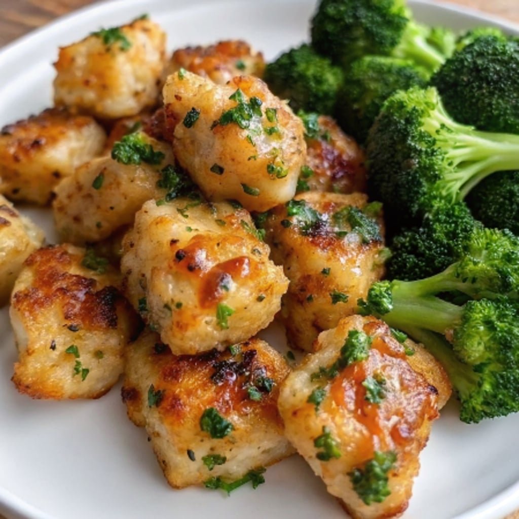 air fryer chicken bites and broccoli dinner