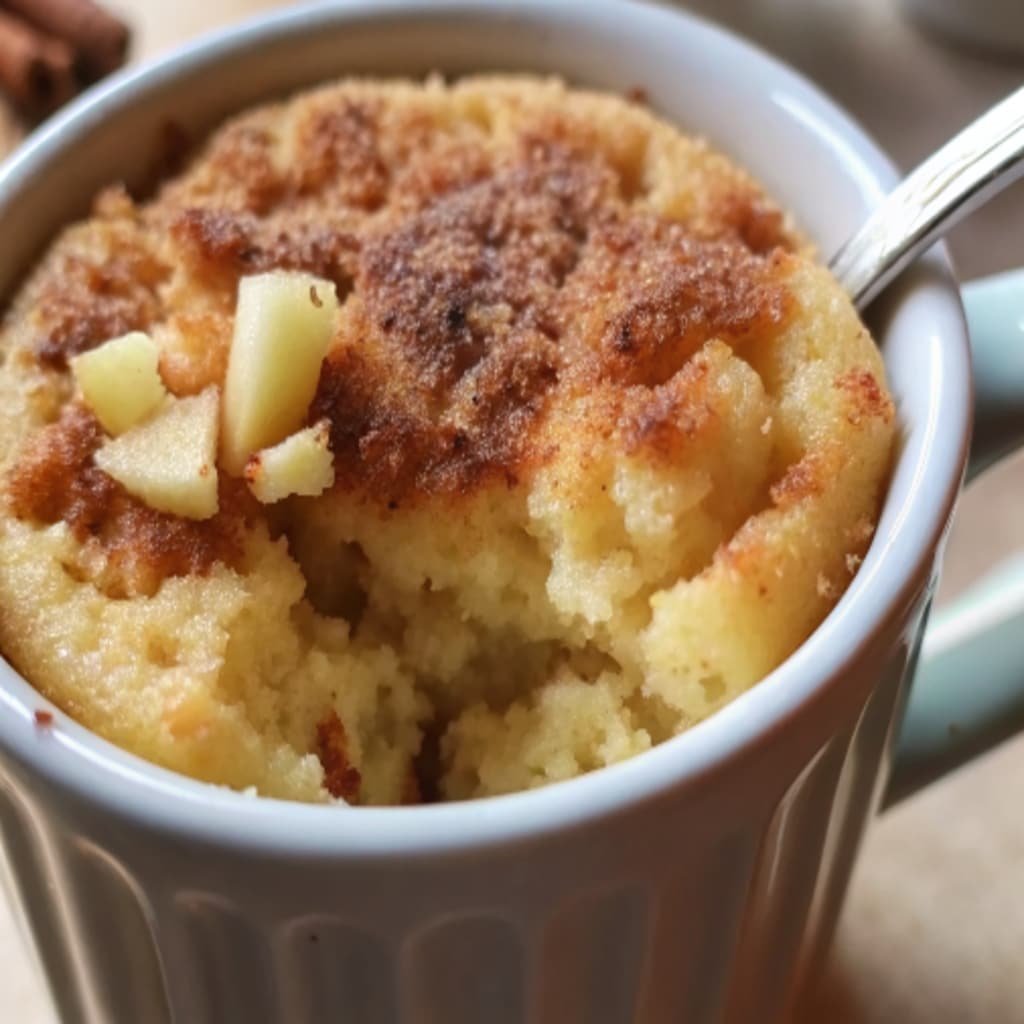 pple mug cake with cinnamon in a ceramic mug
