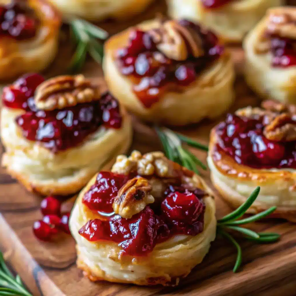 Cranberry Brie Bites – Easy Holiday Puff Pastry Appetizer Baked Cranberry Brie Bites serving cranberry brie bites for holidays