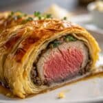 Best Beef Wellington sliced with golden pastry